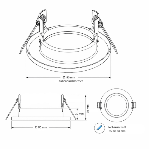 Einbaustrahler Lotta GU10/MR16/Modul starr Ø80 mm