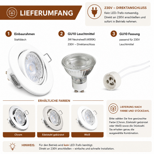 LED Einbauspot Alina 3W GU10 4000K neutralweiß schwenkbar