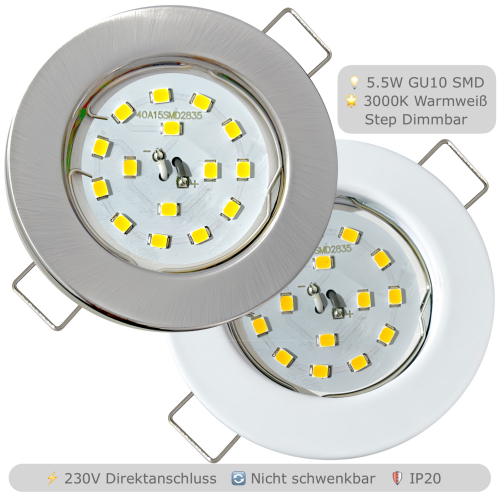 LED Einbauspot Lotta 5,5W GU10 | Step Dimmbar | 3000K