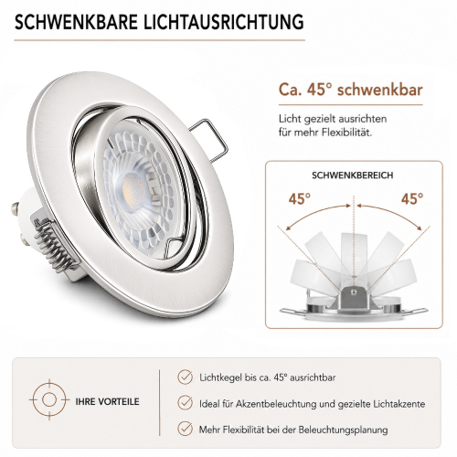 LED Einbaustrahler Alina / 3W GU10 / Warmweiß 3000K / Schwenkbar