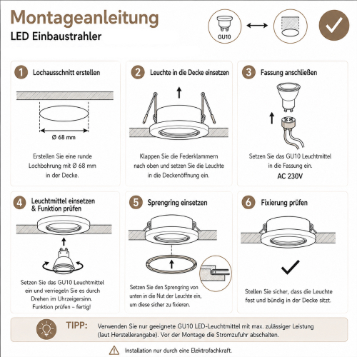 LED Einbaustrahler Alina / 3W GU10 / Warmweiß 3000K / Schwenkbar