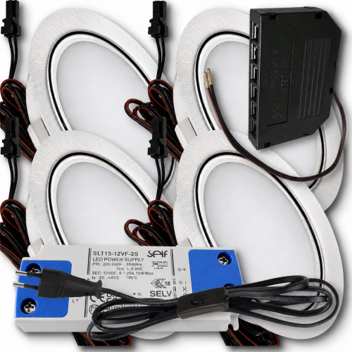 LED Möbeleuchte Emma 12V 3W inkl. Trafo & Zuleitung mit Schalter