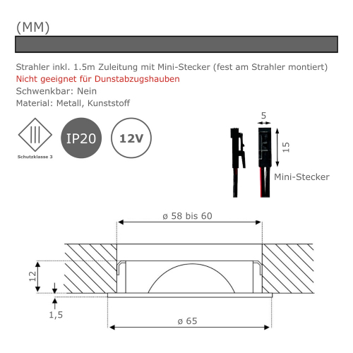 LED Möbeleuchte Freya 2,4W - 12V, flach & warmweiß