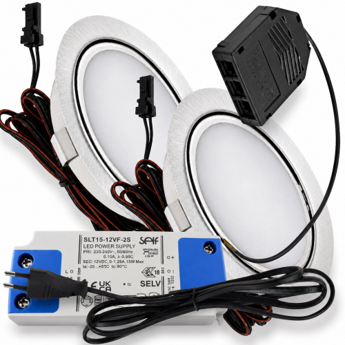 LED Möbelleuchte Emma 12V 3W flach inkl. LED Trafo und Zuleitung