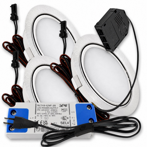 LED Möbelleuchte Emma 12V 3W inkl. Trafo & Zuleitung mit Schalter