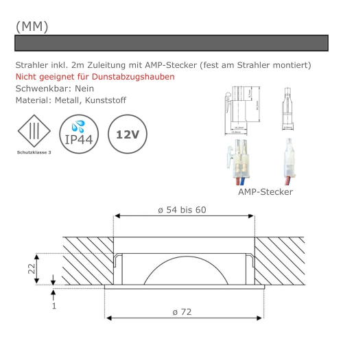 LED Möbelspot Leni 2W - 12V, Edelstahl geb., 3000K