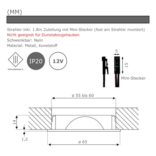 Möbeleuchte Emma 3W - Flaches LED-Design für 12V