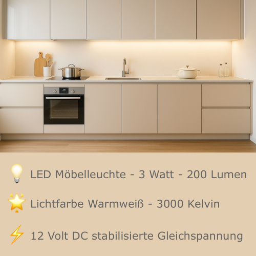 Möbeleuchte Luna 3W - Flaches LED-Design für 12V