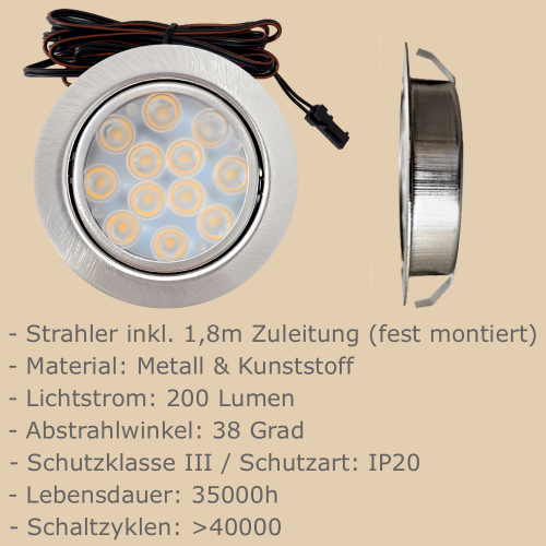 Möbeleuchte Luna 3W - Flaches LED-Design für 12V