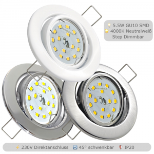 LED Einbauspot Alina 5,5W GU10 | Step Dimmbar | 3000K