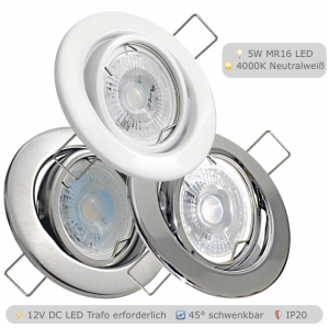 LED Einbauspot Alina 5W - 12V DC, GU5.3, Neutralweiß