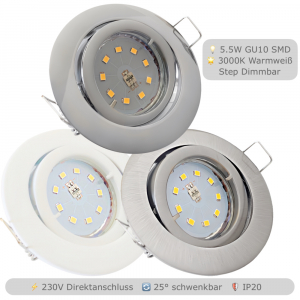 LED Einbauspot Lana 5,5W GU10 | Step Dimmbar | 3000K