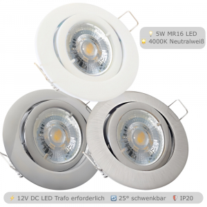 LED Einbauspot Lana 5W - 12V DC, GU5.3, Neutralweiß